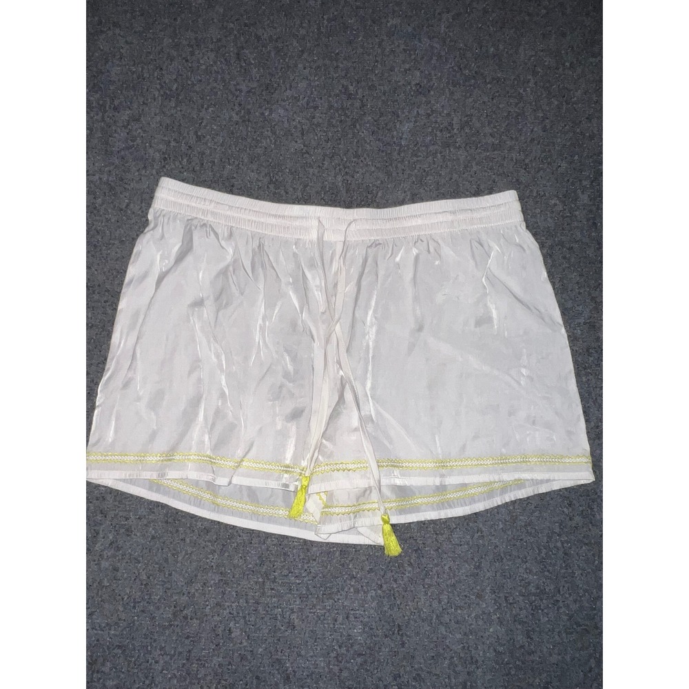 Gilligan & O'Malley Women White Satin Sleep Shorts Neon Yellow Trim Size Large